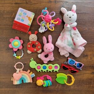 Colorful Kids Toy Set with Plush Bunny and Rattle